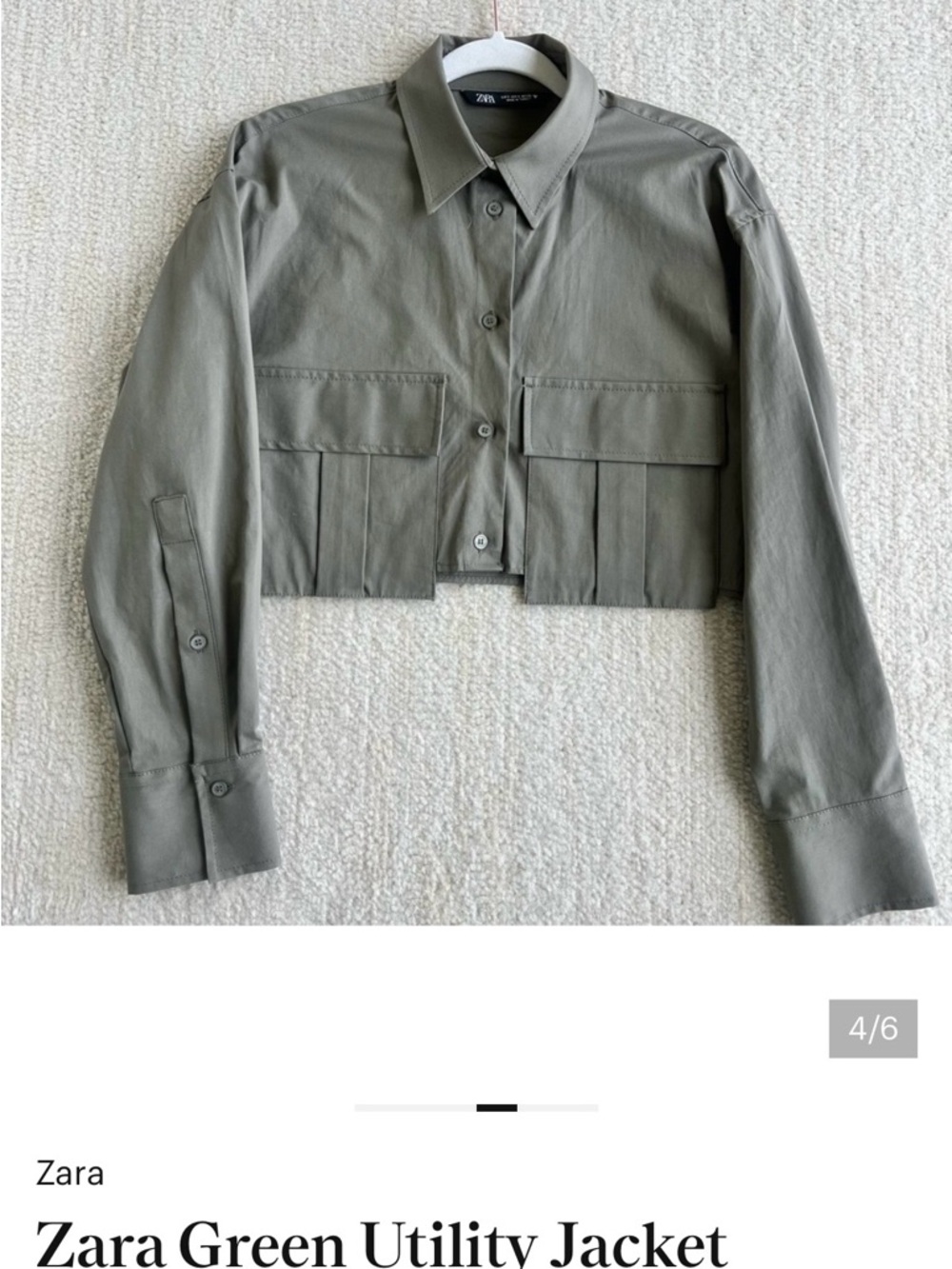 Zara Olive Green Cropped Utility Jacket